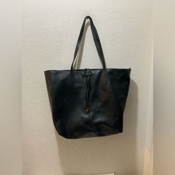 Ralph Lauren Black Leather Tote Bag double handles top zip - Picture 1 of 12